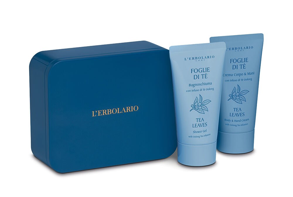 FOGLIE DI TE’ BEAUTY BOX BAGNOSCHIUMA ml.75 + CREMA CORPO & MANI ml.75 + SCATOLA IN OMAGGIO L’ERBOLARIO